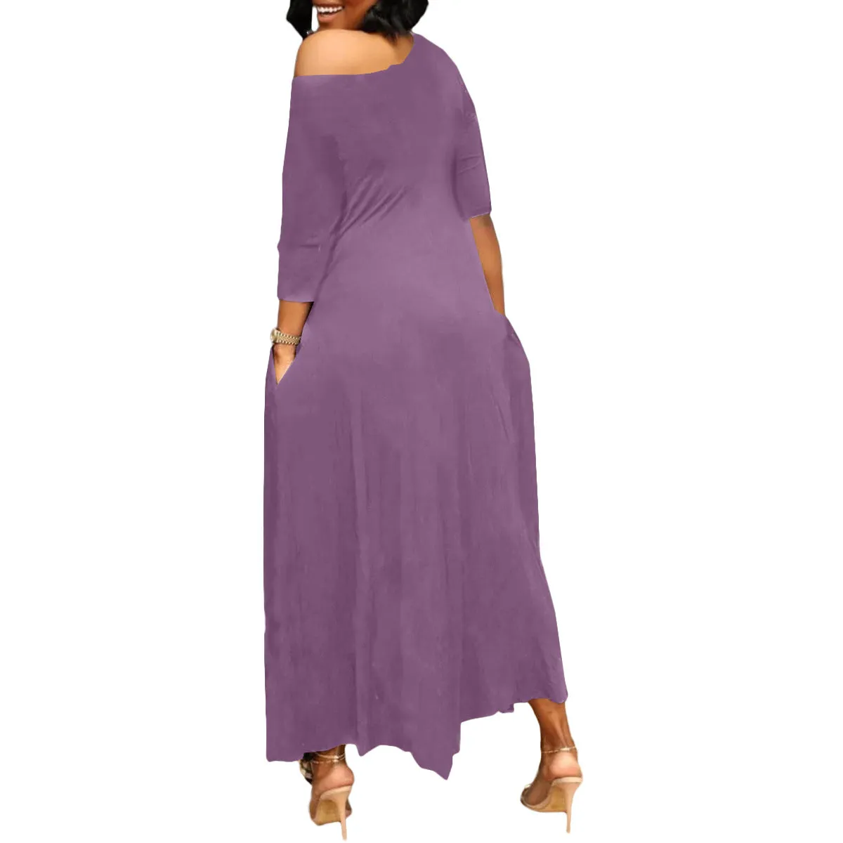 MB FASHION Casual Off-Shoulder Maxi Dress with Pockets 9283R