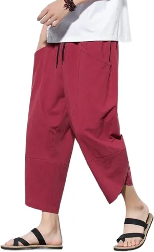 Men Chinese Style Cotton Linen Harem Pants Mens Retro Streetwear Beach Pants Male Casual Summer Trousers
