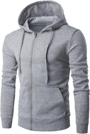 Men Fall Fashion Sweatshirts Long Sleeve Solid Color Hoodies Sweatshirt Full Zipper Drawstraing Jacket with Pockets