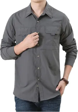 Men Shirt Outdoor Workwear Shirt for Men Quick Dry Breathable Waterproof Long Sleeve Top with Big Pockets