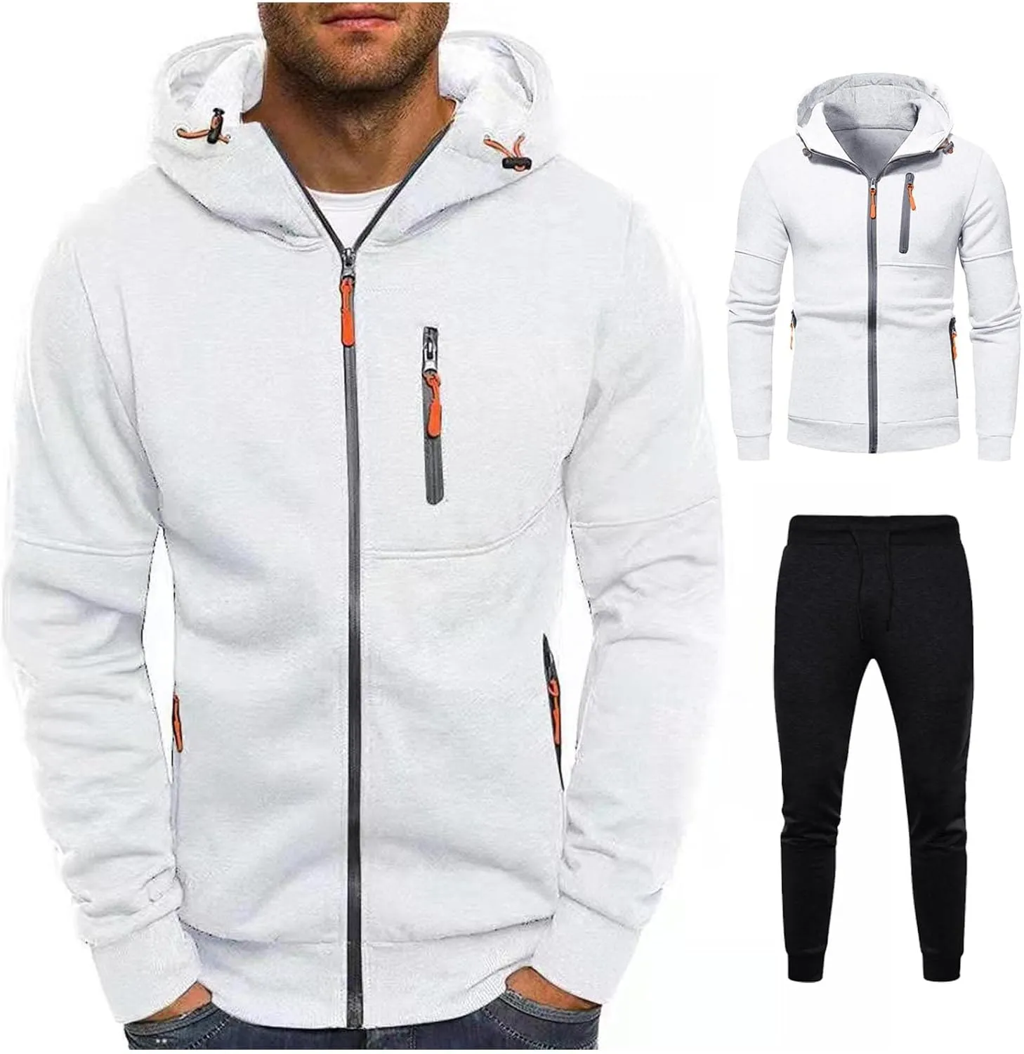 Mens' Autumn Winter Long Sleeve Zipper Hooded Sweatshirt Cardigan Tops Hoodies for Men with Zip Pockets Lightweight
