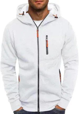 Mens' Autumn Winter Long Sleeve Zipper Hooded Sweatshirt Cardigan Tops Hoodies for Men with Zip Pockets Lightweight