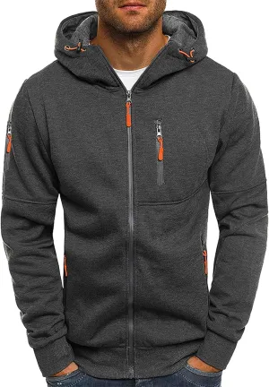 Mens' Autumn Winter Long Sleeve Zipper Hooded Sweatshirt Cardigan Tops Hoodies for Men with Zip Pockets Lightweight