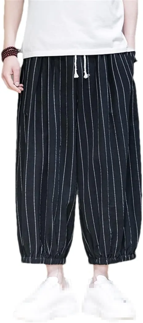 Men's Baggy Harem Pants Hip Hop Joggers Causal Striped Trousers Women Wide Leg Pantalon