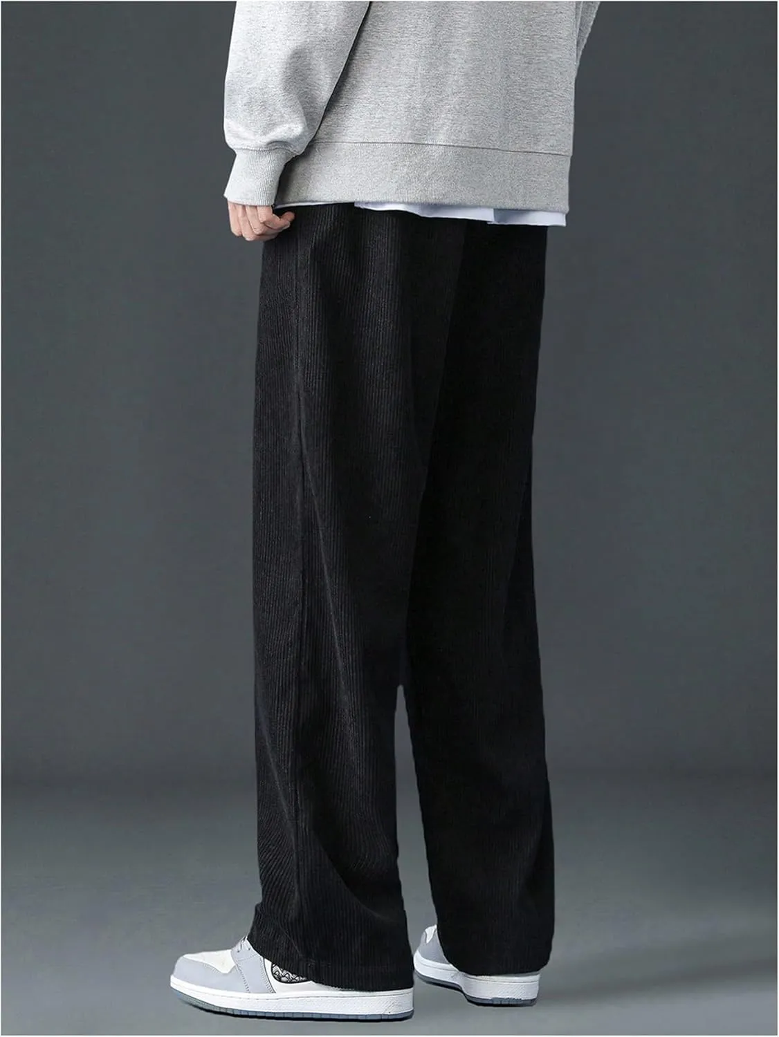 Men's Baggy Pants Tie Front Drawstring Waist Corduroy Pants Casual Loose Straight Leg Pants Trousers