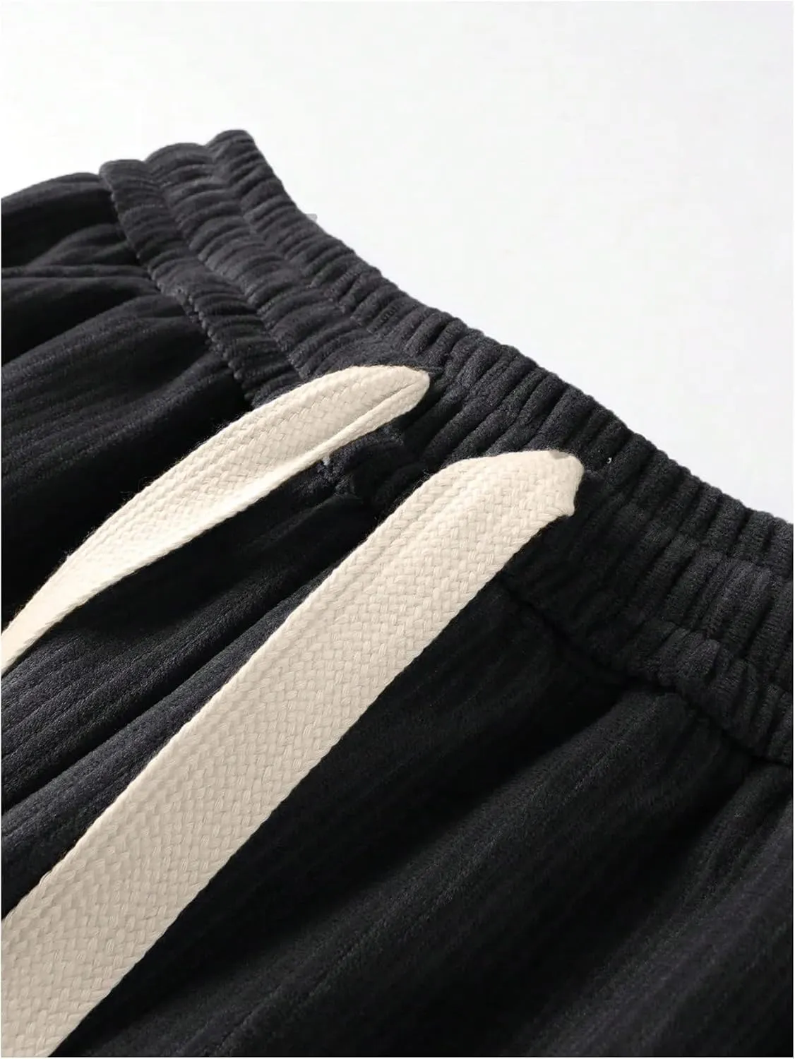 Men's Baggy Pants Tie Front Drawstring Waist Corduroy Pants Casual Loose Straight Leg Pants Trousers
