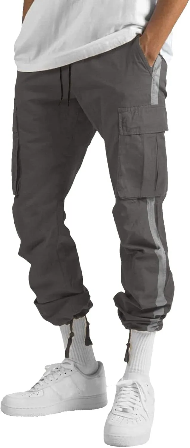 Men's Cargo Sweatpants Loose Fit Pants Joggers for Men with Multi Pockets Casual Drawstring Elastic Waist Stretch Cargo Pants