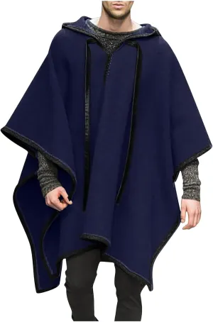 Mens Casual Hooded Poncho Cape Cloak Renaissance Medieval Oversized Batwing Sleeves Hooded Cape Unisex Zip Up Hoodie