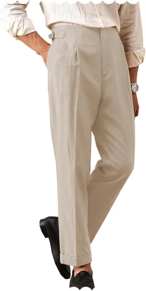 Men's Casual Linen Pants Beach Summer Pant Lightweight Linen Trousers Suit Pants