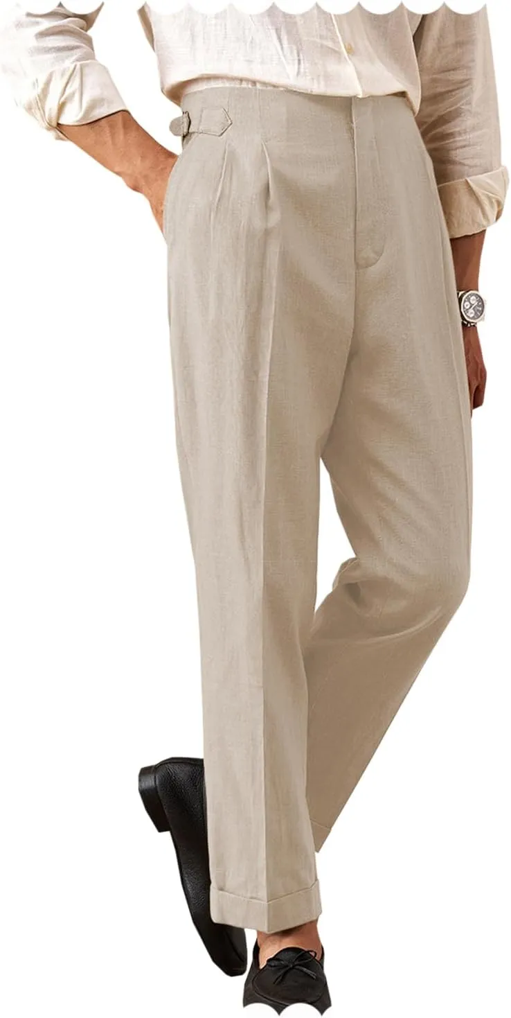 Men's Casual Linen Pants Beach Summer Pant Lightweight Linen Trousers Suit Pants