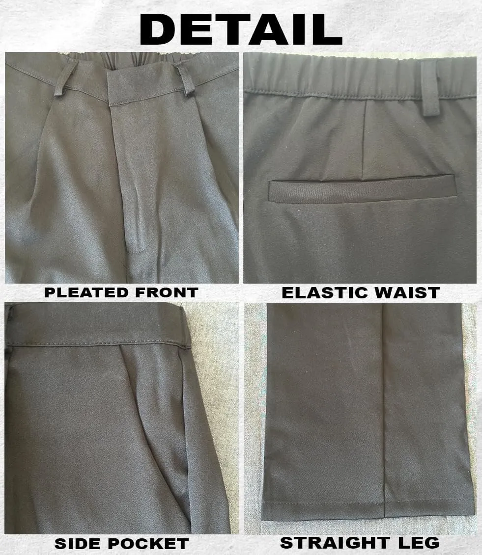Mens Casual Pants Elastic Waist Lightweight Loose Fit Dress Pants Pleated Front Straight Formal Pants Suit Pants