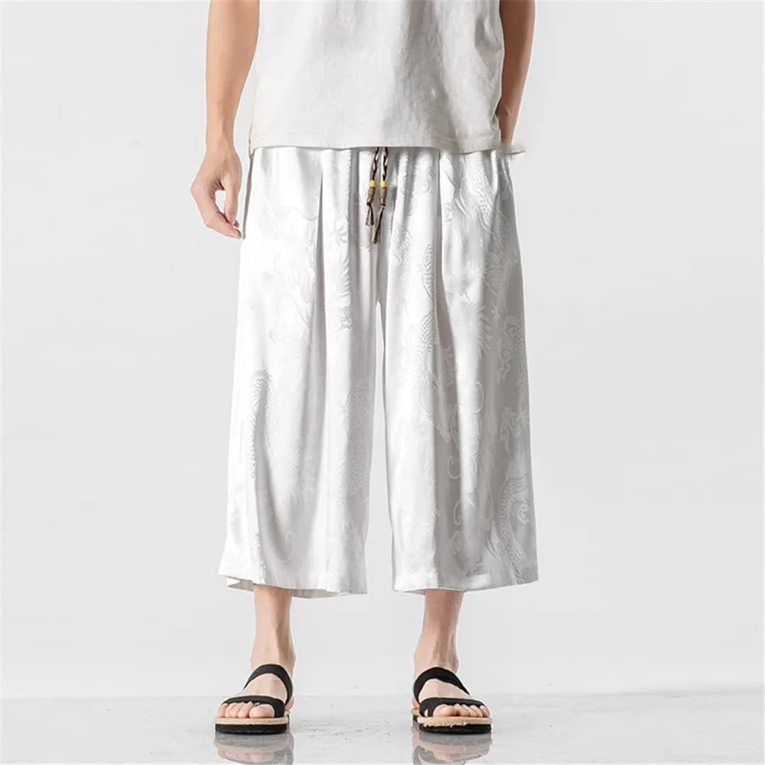Men's Causal Baggy Pants Draped Harem Pants Wide Leg Calf-Length Trousers Jogging Pantalon