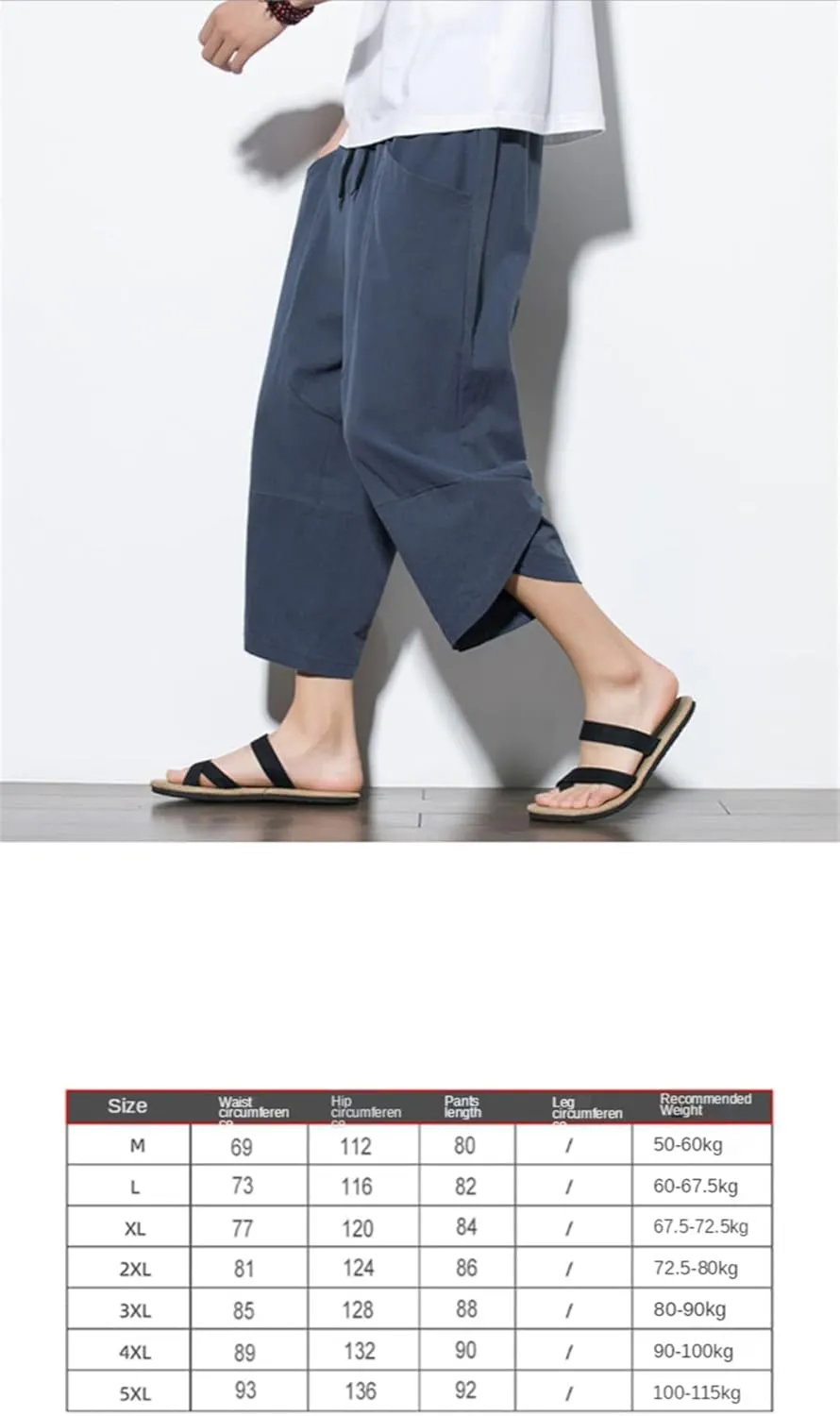 Men's China Style Cotton Harem Pants Beach Pantalon Casual Calf-Lenght Trousers Jogging Pants