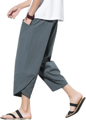 Men's China Style Cotton Harem Pants Beach Pantalon Casual Calf-Lenght Trousers Jogging Pants