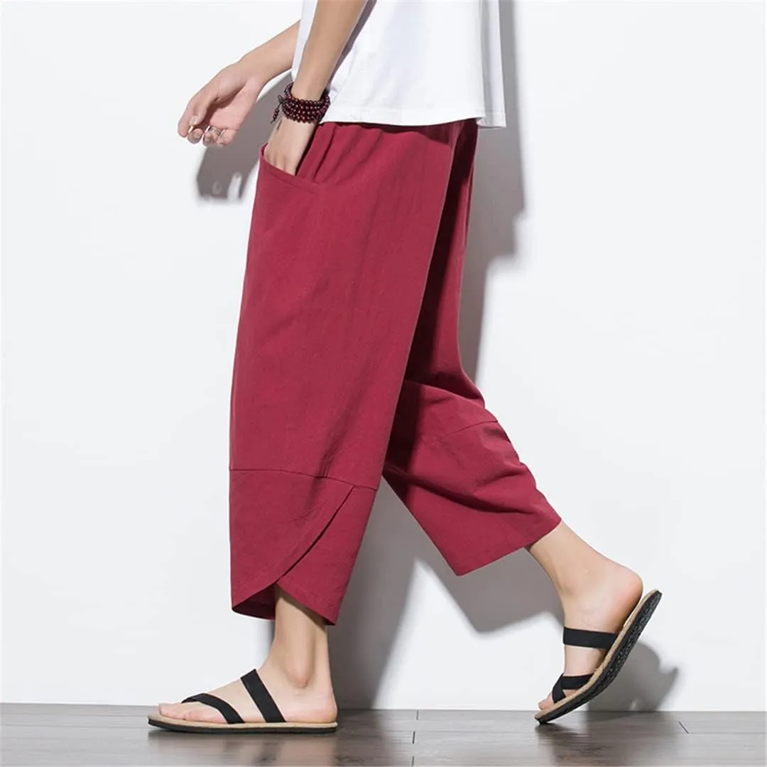 Men's China Style Cotton Harem Short Pants Streetwear Jogging Beach Shorts Casual Trousers