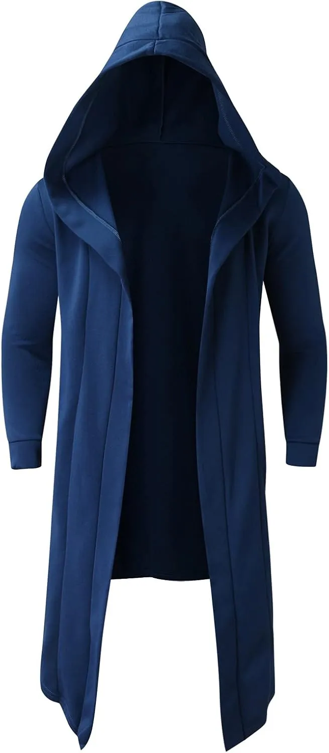Mens Draped Cardigans Long Sleeve Hoodie Long Shawl Ruffle Hooded Sweater Dark Style Solid Color Jacket Fashion Coat