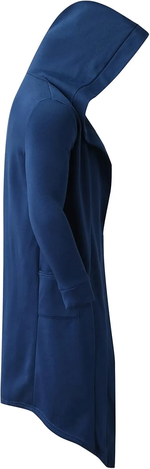 Mens Draped Cardigans Long Sleeve Hoodie Long Shawl Ruffle Hooded Sweater Dark Style Solid Color Jacket Fashion Coat