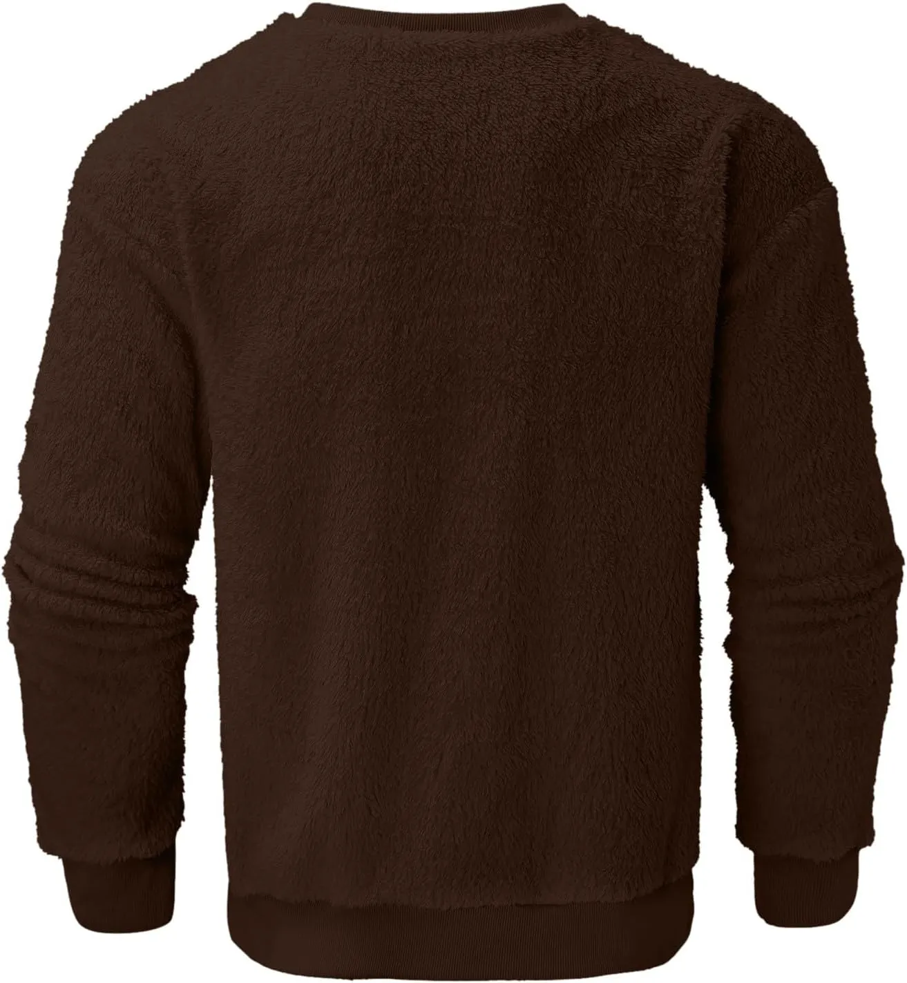 Mens Fuzzy Sherpa Sweatshirt Winter Fall Fleece Pullover Crewneck Solid Color Sweatshirts Loose Fit Plus Size Shirts