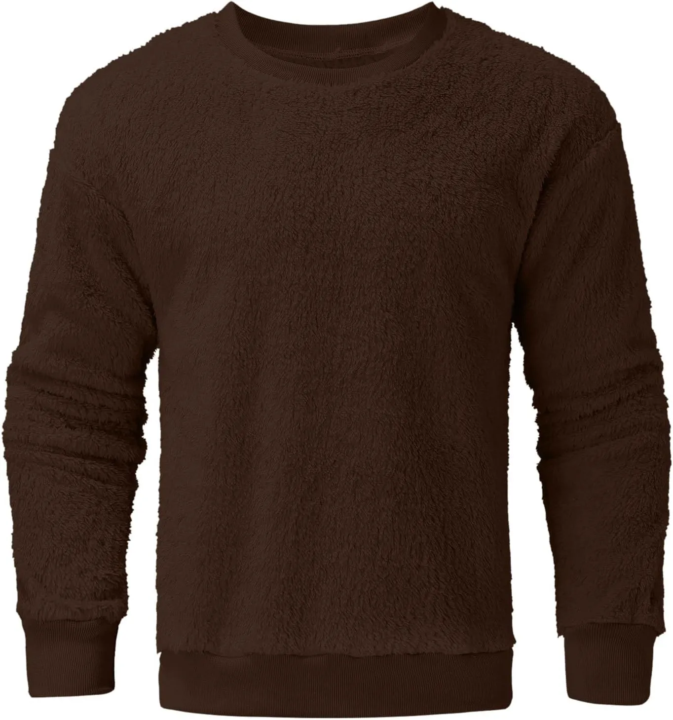 Mens Fuzzy Sherpa Sweatshirt Winter Fall Fleece Pullover Crewneck Solid Color Sweatshirts Loose Fit Plus Size Shirts