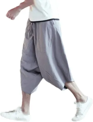 Men's Harajuku Harem Pants Summer Cotton Linen Joggers Pants Vintage Korean Style Sweatpants