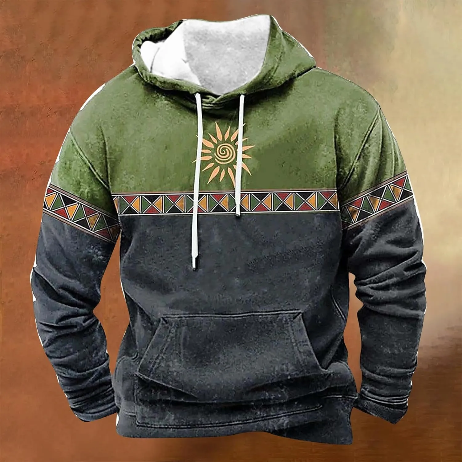 Mens Hoodies Pullover Vintage Long Sleeve Hoodie Half Zipper Hooded Sweatshirt Top Workwear Multi Pocket Men Hoodie