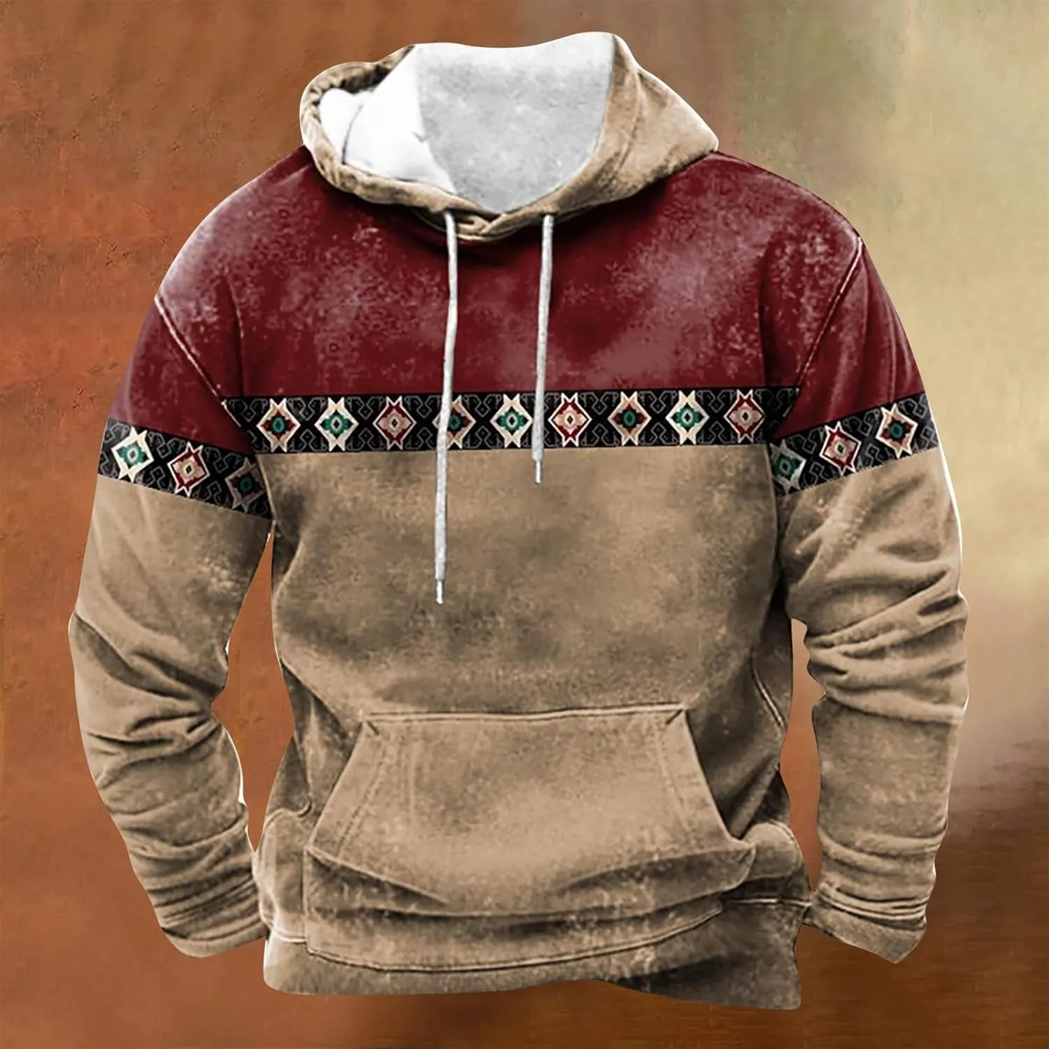 Mens Hoodies Pullover Vintage Long Sleeve Hoodie Half Zipper Hooded Sweatshirt Top Workwear Multi Pocket Men Hoodie