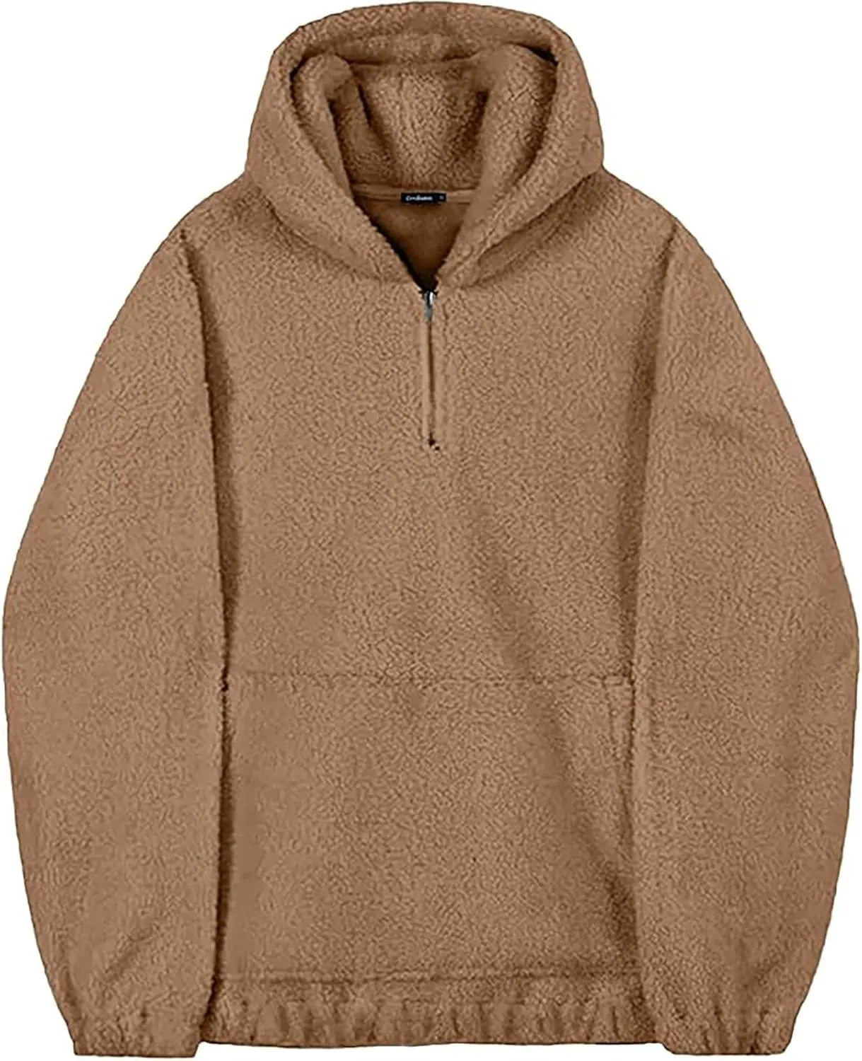 Mens Sherpa Fuzzy Pullover Hoodie Sweatshirts 1/4 Zip Up Oversized Outwear Top Long Sleeve Fleece Jacket With Pockets