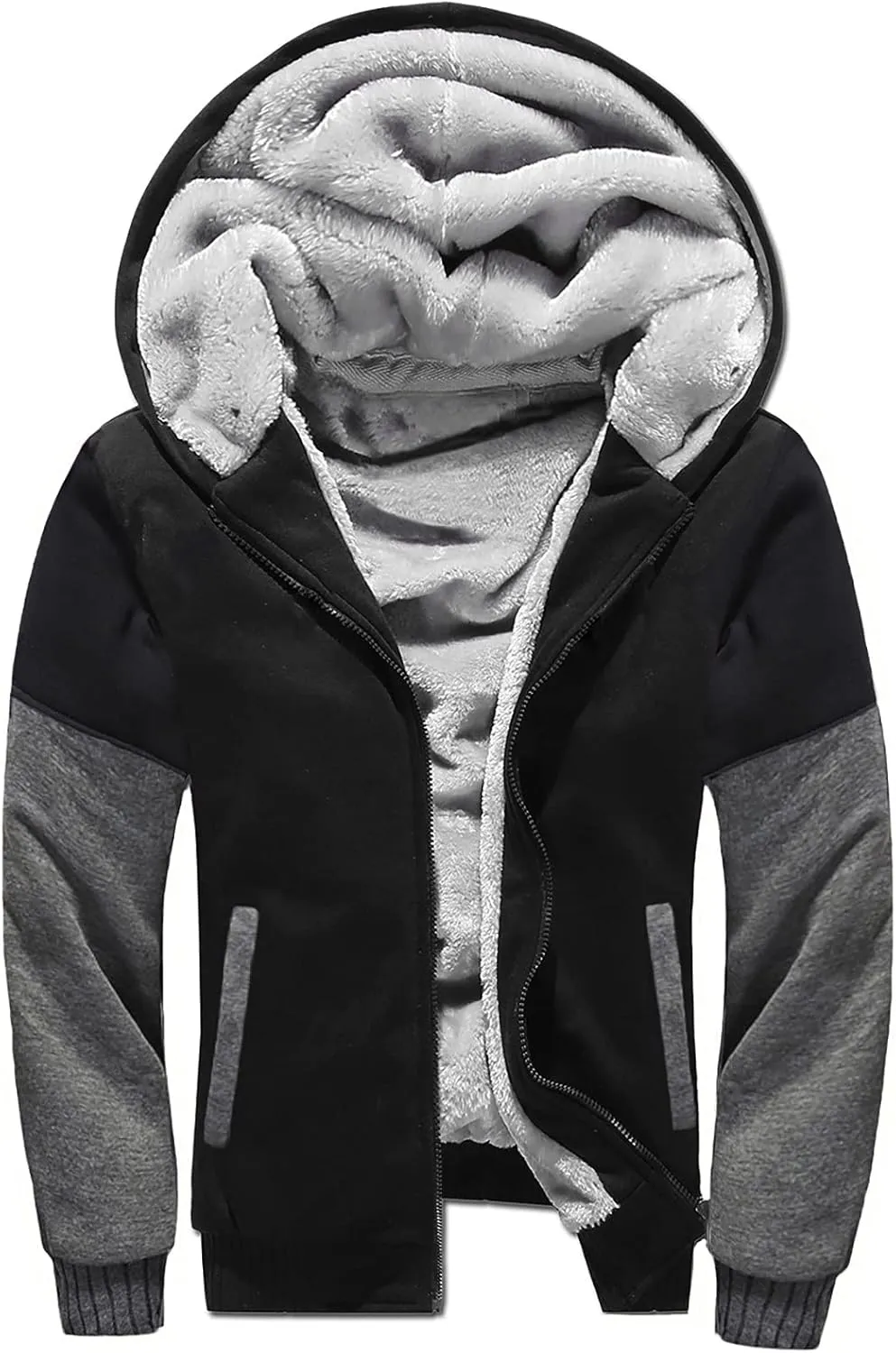 Mens Sherpa Hoodie Big And Tall Zip Up Jacket Heavyweight Fleece Lined Hooded Sweatshirt Warm Thick Winter Coat