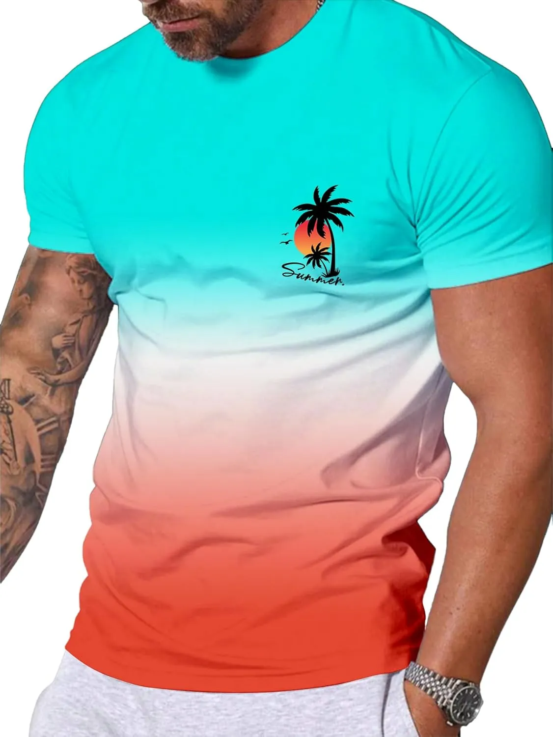 Men's Short-Sleeved Graphic T-Shirt Letters Fashion Printing Round Neck T-Shirt