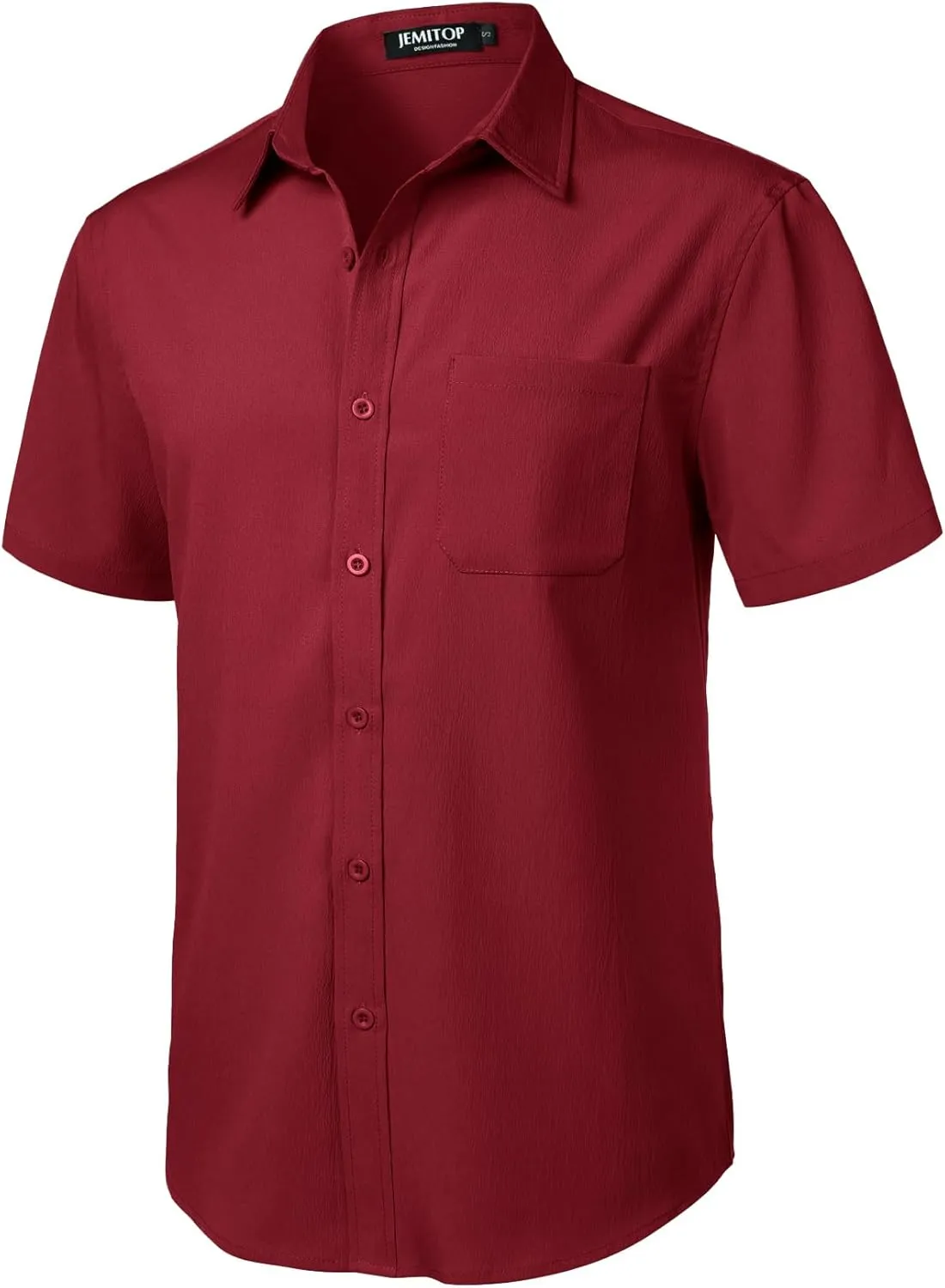 Men's Stretch Wrinkle Free Short Sleeve Texture Shirt Summer Lightweight Button Down Shirts for Beach Vacation