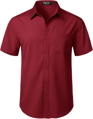 Men's Stretch Wrinkle Free Short Sleeve Texture Shirt Summer Lightweight Button Down Shirts for Beach Vacation