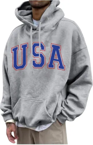 Mens Sweatshirt For Long Sleeve Graphic Loose Fashion Pockets Casual Drawstring Hoodies