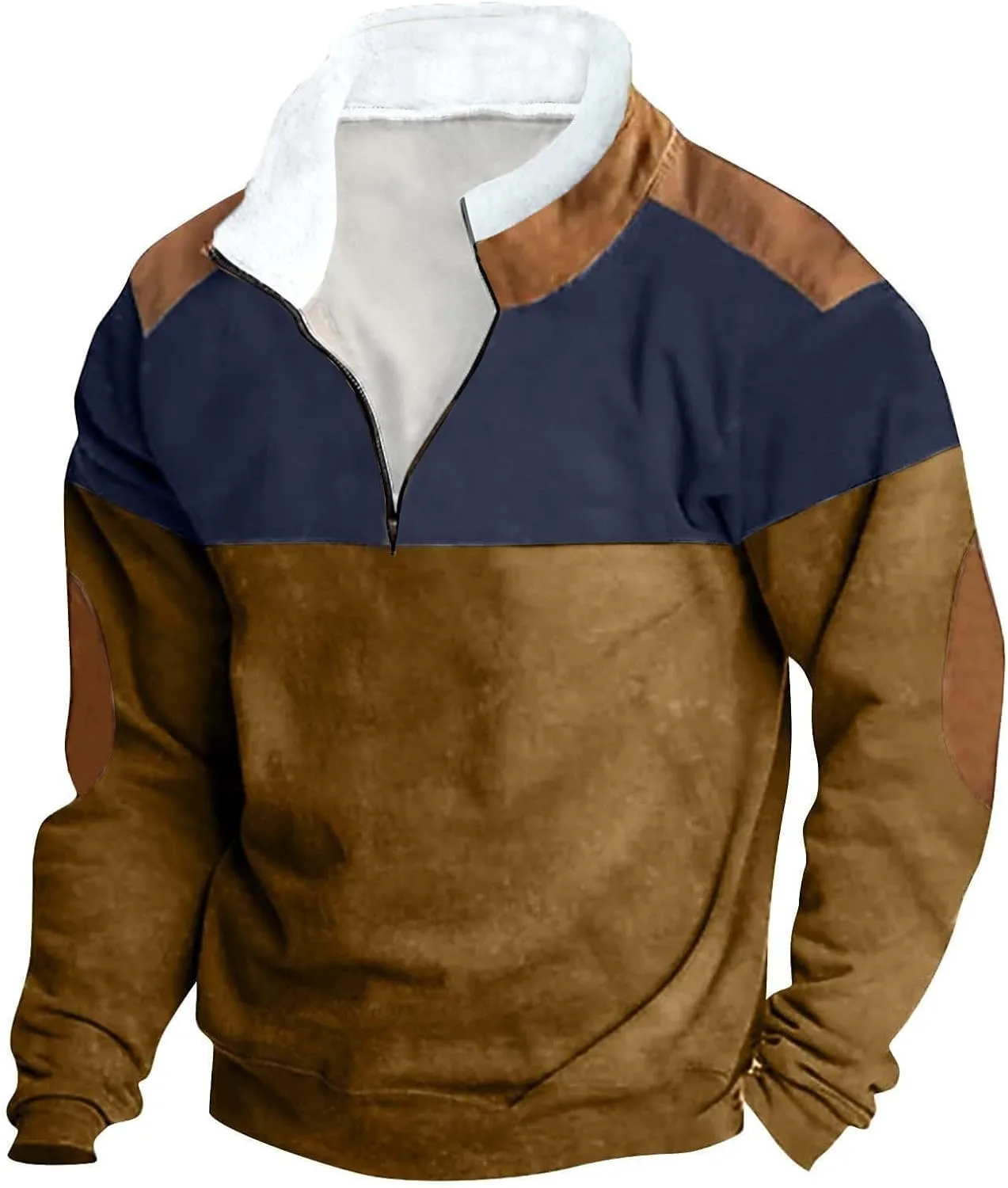 Mens Sweatshirts Fleece Lined Long Sleeve 1/4 Zipper Sweatshirt Vintage Loose Fall Winter Fashion Pullover