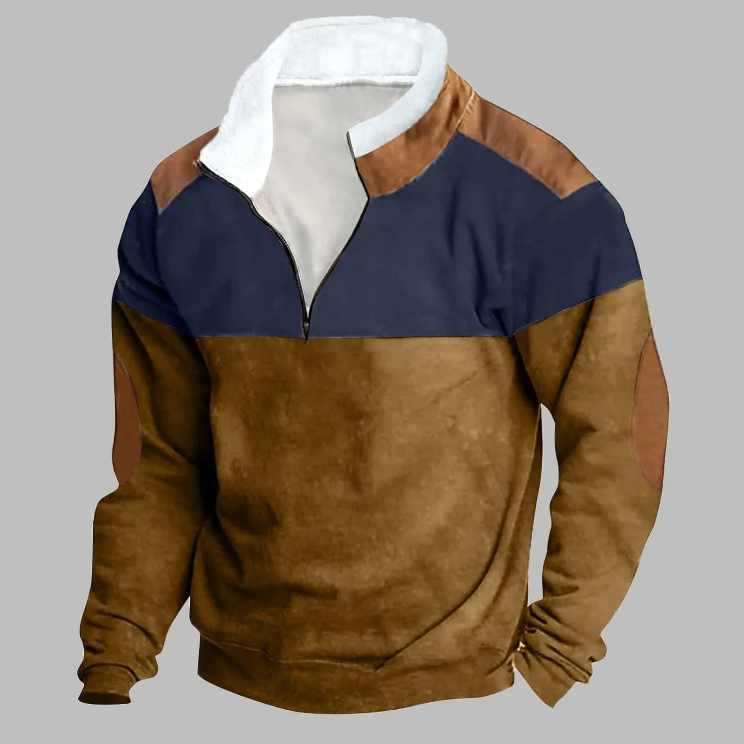 Mens Sweatshirts Fleece Lined Long Sleeve 1/4 Zipper Sweatshirt Vintage Loose Fall Winter Fashion Pullover