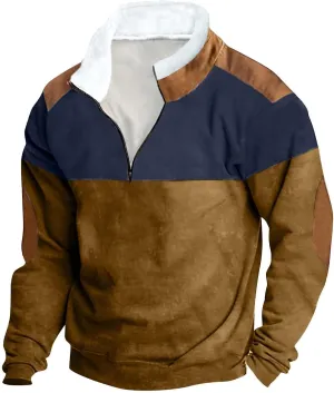 Mens Sweatshirts Fleece Lined Long Sleeve 1/4 Zipper Sweatshirt Vintage Loose Fall Winter Fashion Pullover
