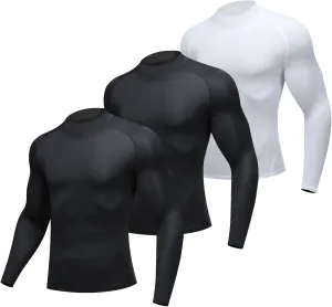 Men's UPF 50  Long Sleeve Rash Guard Compression Shirt Quick Dry Water Surf Swim Shirts Cold Gear Base Layer Ski Top