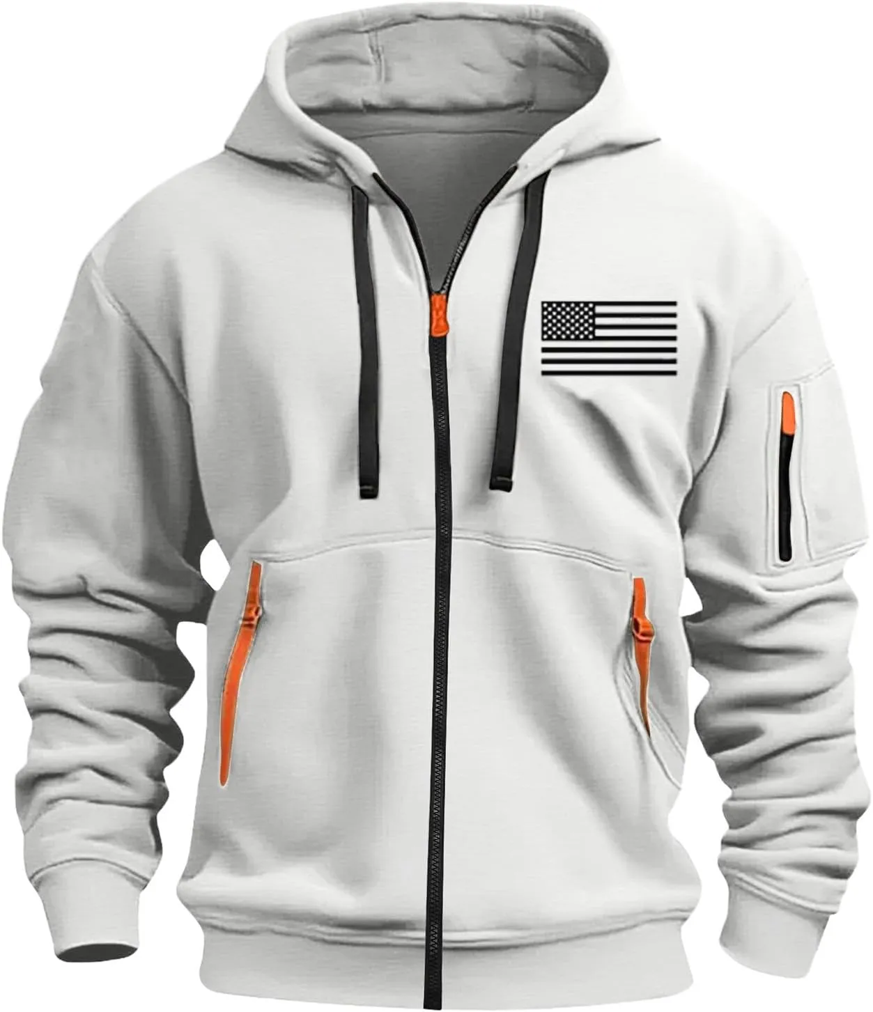 Men's Zipper USA Flag Print Hoodie Graphic Long Sleeve Drawstring Shirts Oversized Patriotic Sweatshirts with Pockets