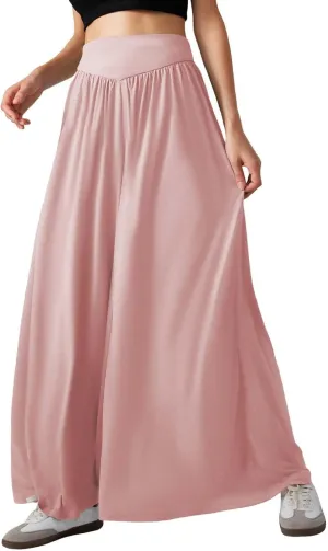 Miyaomn Women's Summer Wide Leg Culottes Casual Elastic High Waisted Flowy Palazzo Pants Pleated Lounge Trousers with Pockets