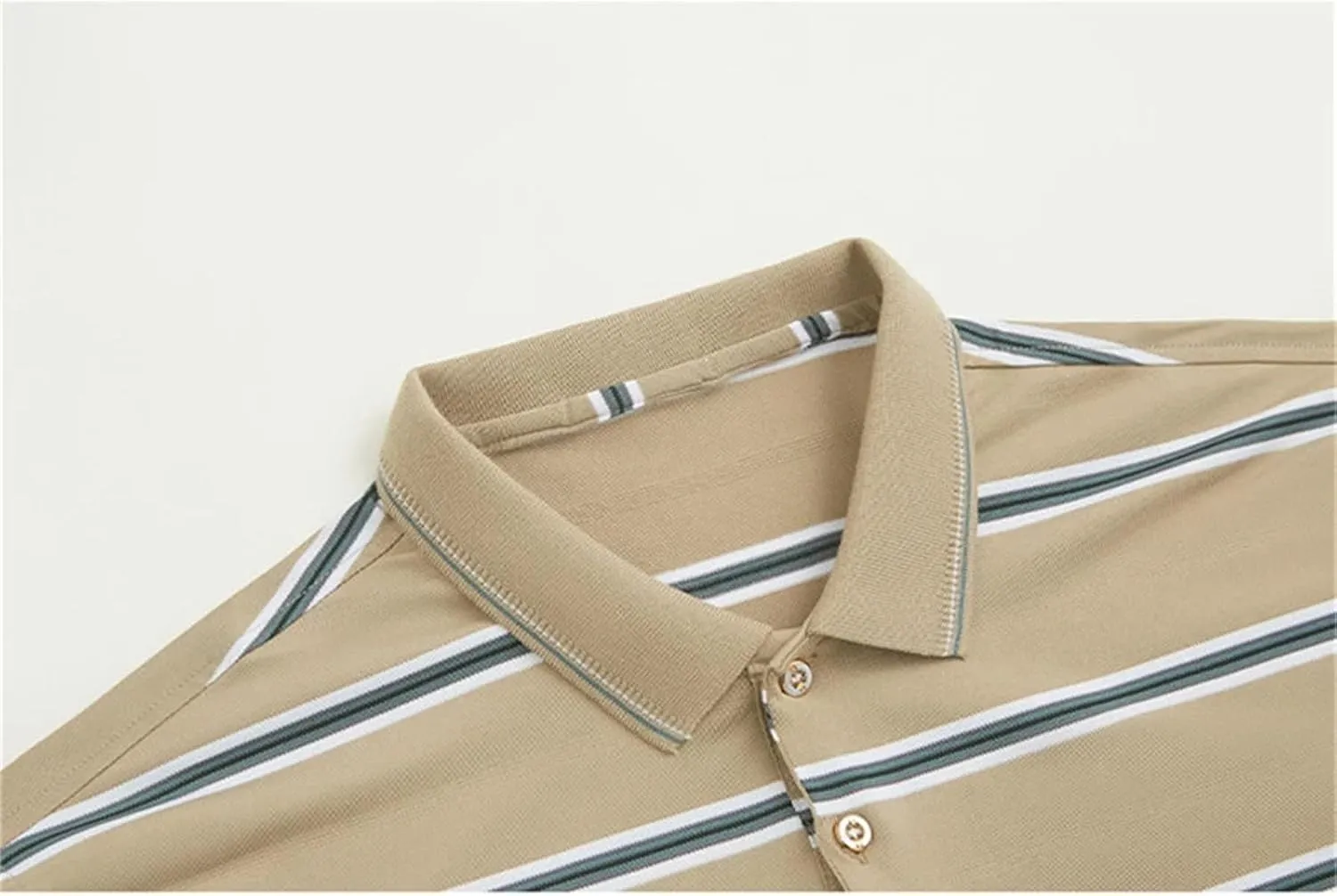 Mnjyihy Men Cotton Striped Polo Shirt Summer Short Sleeve Business Casual Breathable Quick-Dry Golf T Shirt
