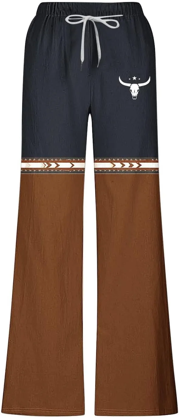 Muscularfit Linen Pant for Men Summer Casual Drawstring Elastic Waist Baggy Trouser with Pockets Ethnic Print Beach Sweatpant