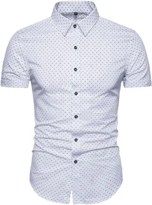 MUSE FATH Men's Printed Dress Shirt-Cotton Casual Short Sleeve Regular Fit Shirt