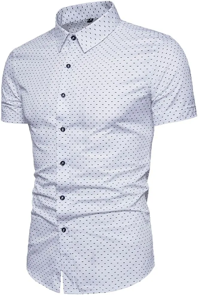 MUSE FATH Men's Printed Dress Shirt-Cotton Casual Short Sleeve Regular Fit Shirt