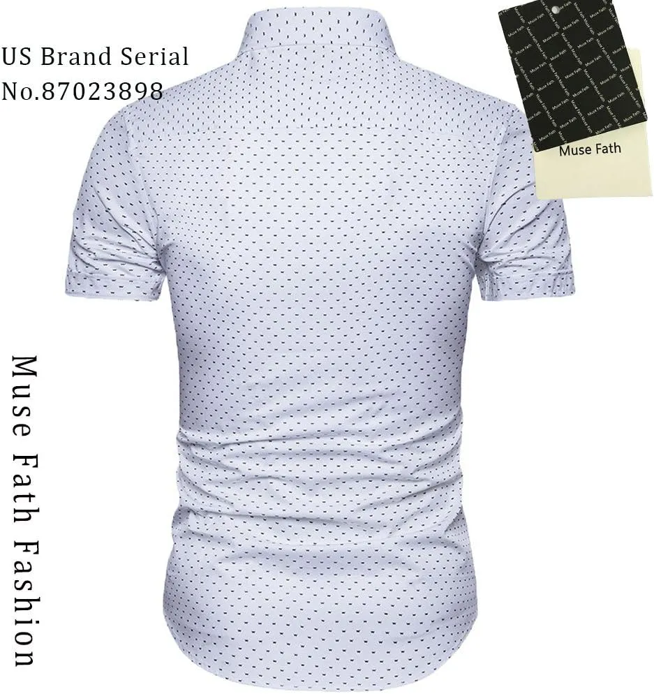 MUSE FATH Men's Printed Dress Shirt-Cotton Casual Short Sleeve Regular Fit Shirt