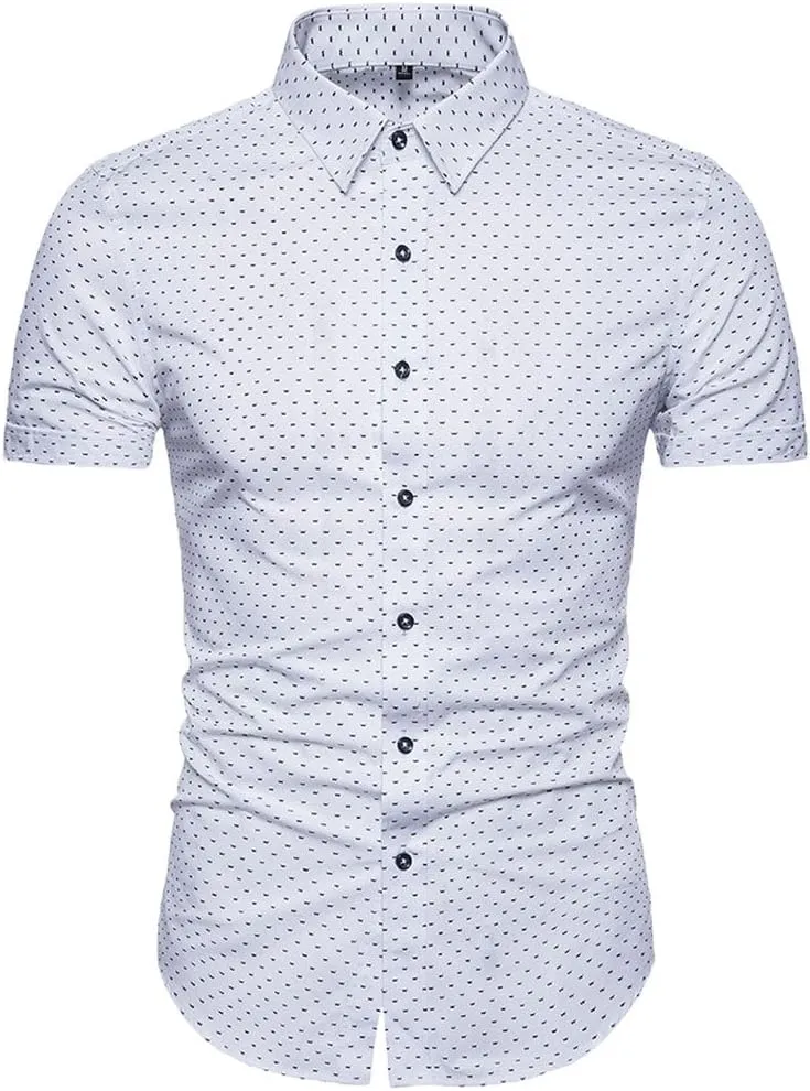 MUSE FATH Men's Printed Dress Shirt-Cotton Casual Short Sleeve Regular Fit Shirt