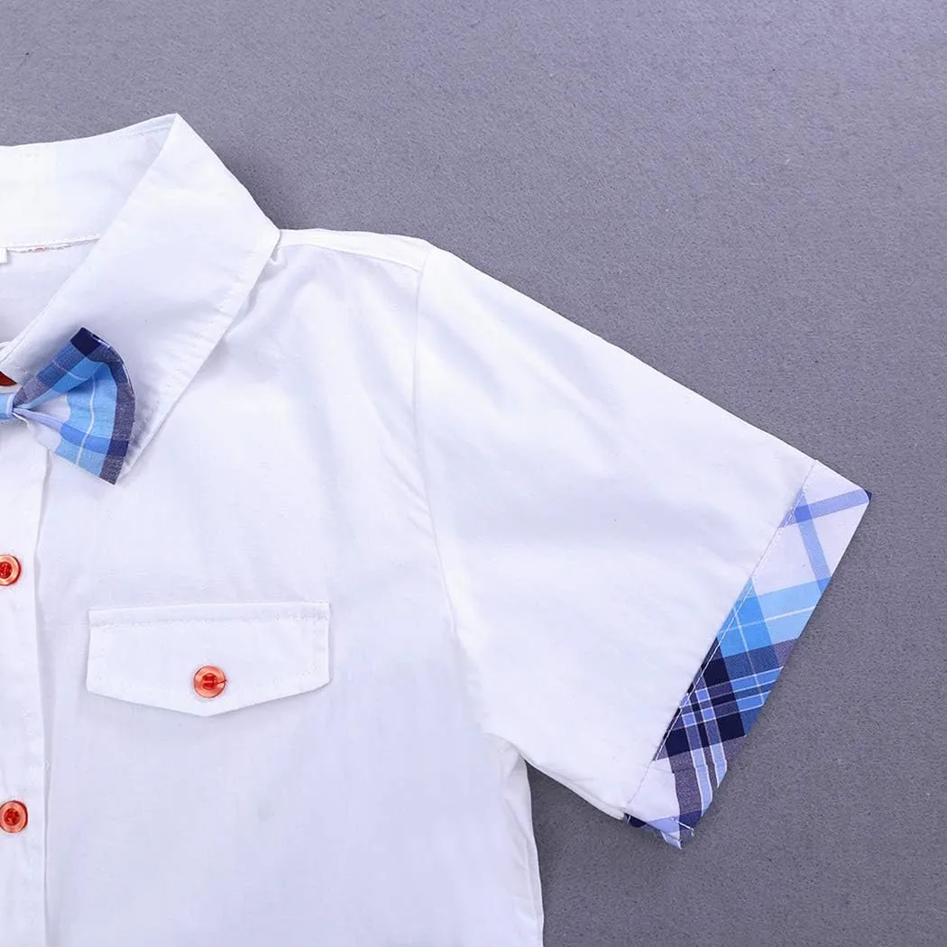 MYGBCPJS 3Pcs Boy Handsome Outfit Set Plaid Shirt   T-Shirt   Suspender Jean Sets