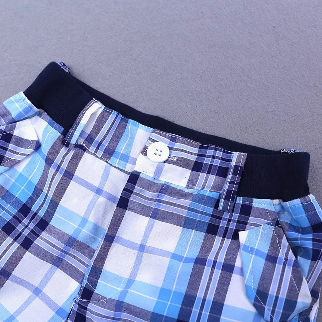 MYGBCPJS 3Pcs Boy Handsome Outfit Set Plaid Shirt   T-Shirt   Suspender Jean Sets