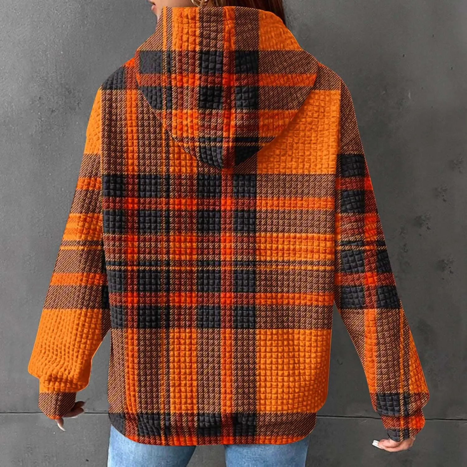 Mzkdieey Women's Fashion Long Sleeve Striped Color Block Waffle Knit Hoodie Oversized Crew Neck Loose Pullover Jumper Tops