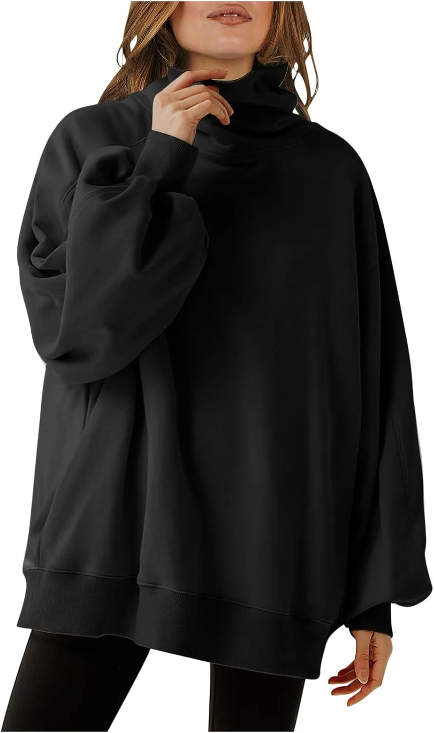 Mzkdieey Women's Oversized Turtleneck Sweatshirt Drop Shoulder Long Sleeve Lose Fit Hoodies Fall Trendy Pullover Tunic Top