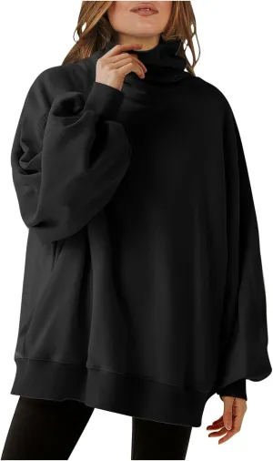 Mzkdieey Women's Oversized Turtleneck Sweatshirt Drop Shoulder Long Sleeve Lose Fit Hoodies Fall Trendy Pullover Tunic Top
