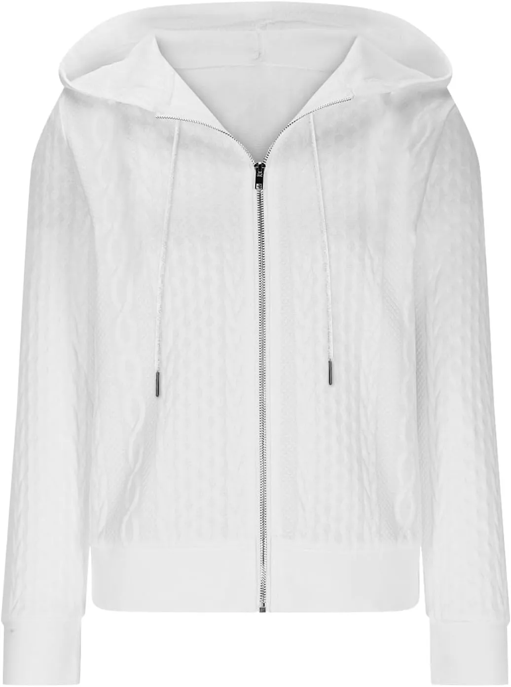 Mzkdieey Zip Up Cardigan Sweater for Women Cable Knit Hoodie Long Sleeve Jacket Oversized Outwear Drawstring Sweatshirts